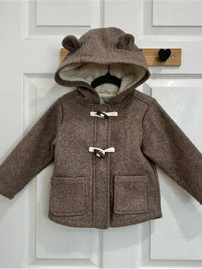 Old Navy Toddler Shearling Bear Hood Brown Pea Coat 2T